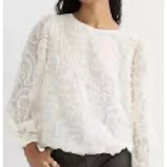 Loft Ivory Floral Appliqué Blouse Tie Back S - Picture 1 of 7